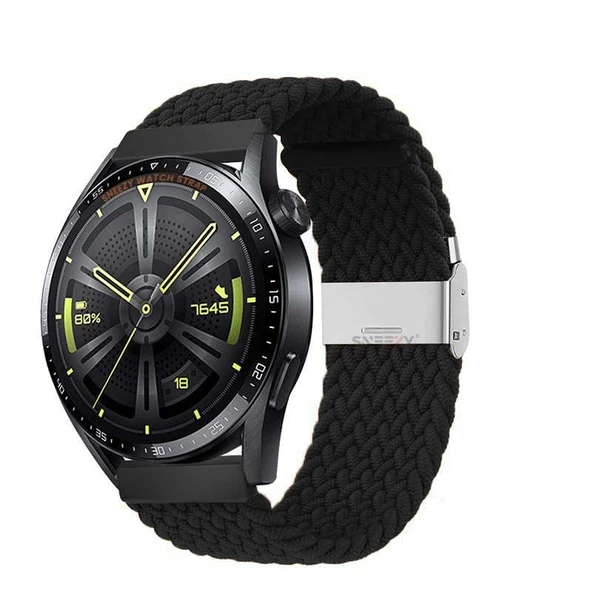 Huawei Watch GT3 Elite-Active 46mm-GT3 Pro-GT3 Se 22mm Uyumlu Metal Klips Solo Fiberlink Örgü Kordon  Siyah