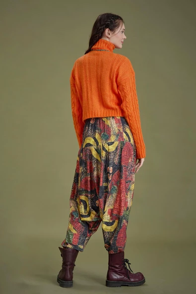 Lastikli Bel ve Paça Sarı Desenli Şalvar Pantolon - 9