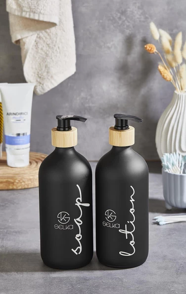 Selka Home 500 ML. Cam Sıvı Sabun ve Losyon Seti 2'li - 3