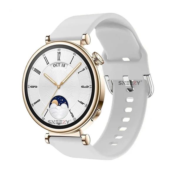 Sneezy Huawei Watch GT4 41mm İle Uyumlu 18mm PureLux Soft Tokalı Silikon Kordon  Beyaz