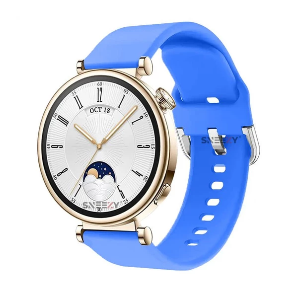 Sneezy Huawei Watch GT4 41mm İle Uyumlu 18mm PureLux Soft Tokalı Silikon Kordon  Mavi