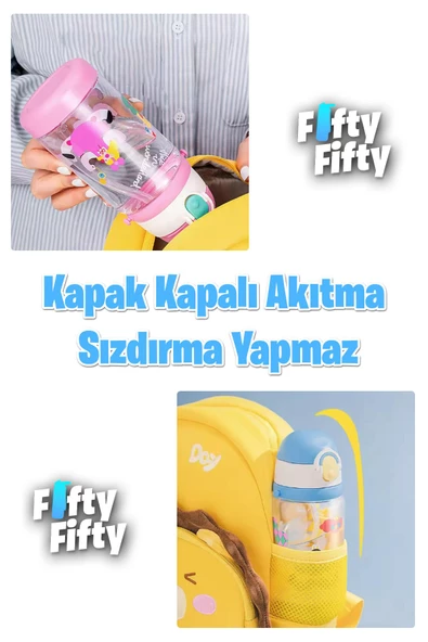 Vagonlife Diller 520 ML Kalın Pipetli Tritan Su Matarası -Taşıma Askılı-Okul Çocuk Matarası -FFD2408 - 4