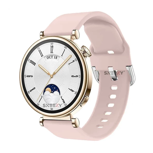 Sneezy Huawei Watch GT4 41mm İle Uyumlu 18mm PureLux Soft Tokalı Silikon Kordon  Pudra