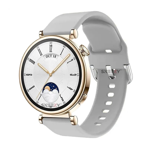 Sneezy Huawei Watch GT4 41mm İle Uyumlu 18mm PureLux Soft Tokalı Silikon Kordon  Gri