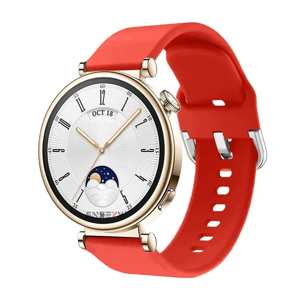 Sneezy Huawei Watch GT4 41mm İle Uyumlu 18mm PureLux Soft Tokalı Silikon Kordon  Kırmızı