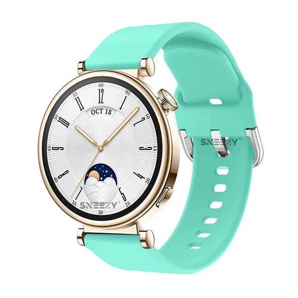 Sneezy Huawei Watch GT4 41mm İle Uyumlu 18mm PureLux Soft Tokalı Silikon Kordon  Turkuaz