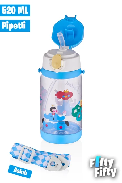 Vagonlife Diller 520 ML Kalın Pipetli Tritan Su Matarası -Taşıma Askılı-Okul Çocuk Matarası -FFD2408 - 2