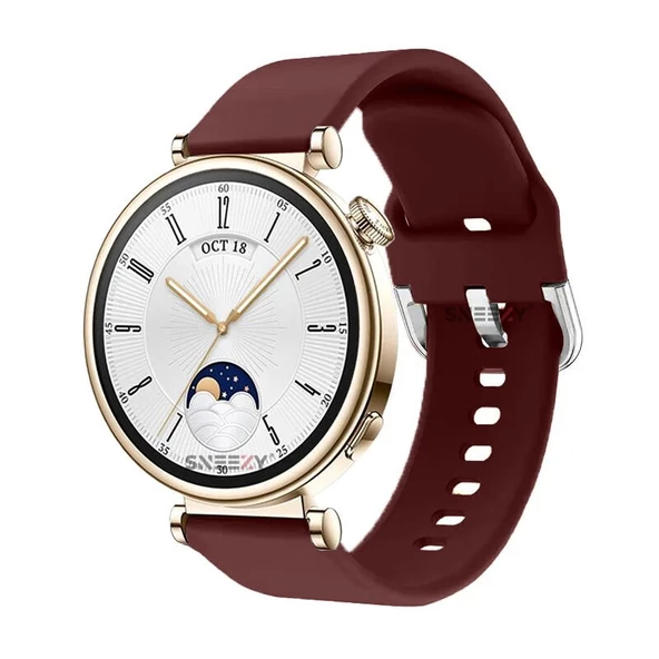 Sneezy Huawei Watch GT4 41mm İle Uyumlu 18mm PureLux Soft Tokalı Silikon Kordon  Mürdüm