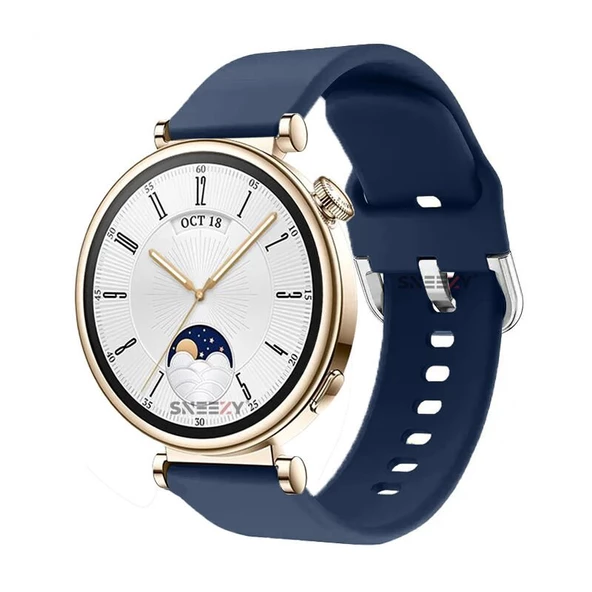 Sneezy Huawei Watch GT4 41mm İle Uyumlu 18mm PureLux Soft Tokalı Silikon Kordon  Lacivert