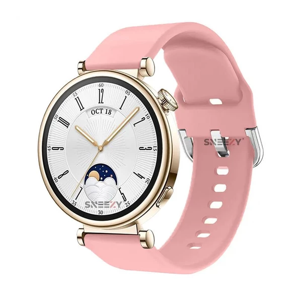 Sneezy Huawei Watch GT4 41mm İle Uyumlu 18mm PureLux Soft Tokalı Silikon Kordon  Pembe