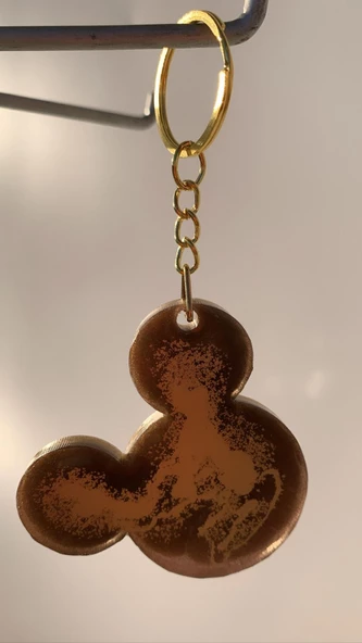Kahverengi Renk Gold Süslemeli Gold Aksesuarlı Mickey Mouse Şekil Epoksi Anahtarlık El Yapımı Hediyelik - 2