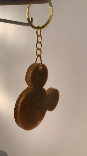 Kahverengi Renk Gold Süslemeli Gold Aksesuarlı Mickey Mouse Şekil Epoksi Anahtarlık El Yapımı Hediyelik - 7