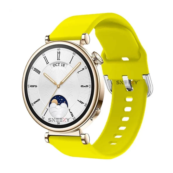 Sneezy Huawei Watch GT4 41mm İle Uyumlu 18mm PureLux Soft Tokalı Silikon Kordon  Sarı