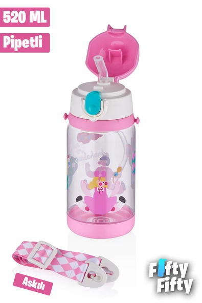 Vagonlife Diller 520 ML Kalın Pipetli Tritan Su Matarası -Taşıma Askılı-Okul Çocuk Matarası -FFD2408 - 6