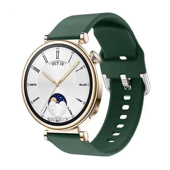 Sneezy Huawei Watch GT4 41mm İle Uyumlu 18mm PureLux Soft Tokalı Silikon Kordon  Koyu Yeşil