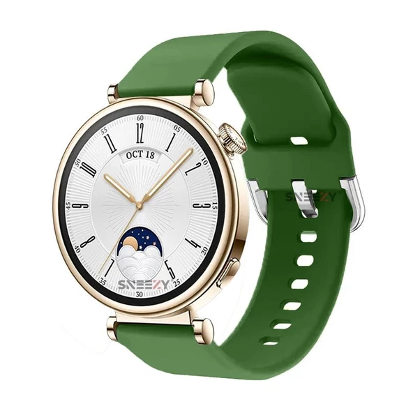 Sneezy Huawei Watch GT4 41mm İle Uyumlu 18mm PureLux Soft Tokalı Silikon Kordon  Haki