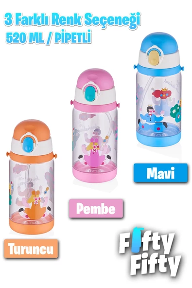 Vagonlife Diller 520 ML Kalın Pipetli Tritan Su Matarası -Taşıma Askılı-Okul Çocuk Matarası -FFD2408 - 5