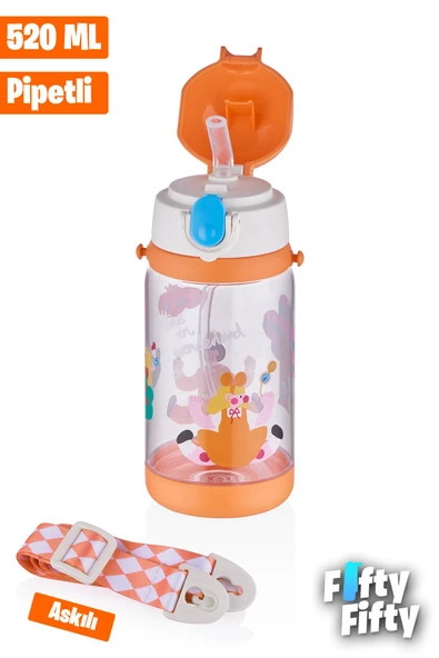 Vagonlife Diller 520 ML Kalın Pipetli Tritan Su Matarası -Taşıma Askılı-Okul Çocuk Matarası -FFD2408 - 10