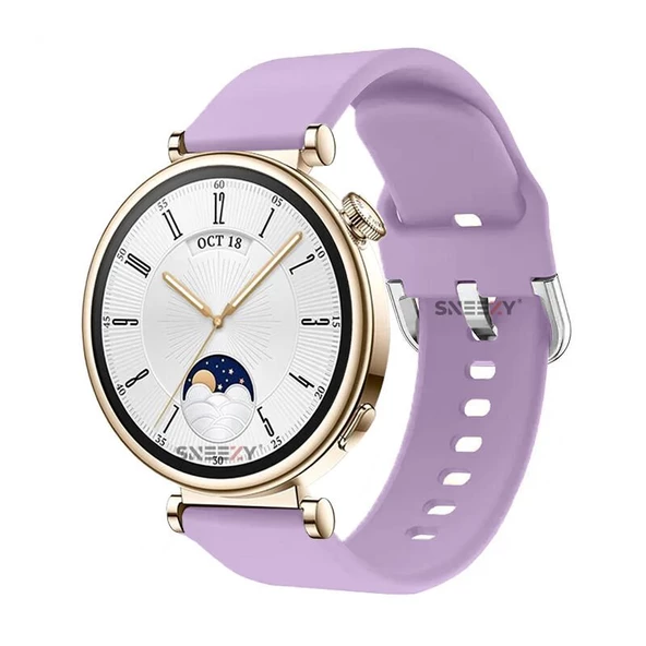 Sneezy Huawei Watch GT4 41mm İle Uyumlu 18mm PureLux Soft Tokalı Silikon Kordon  Lila