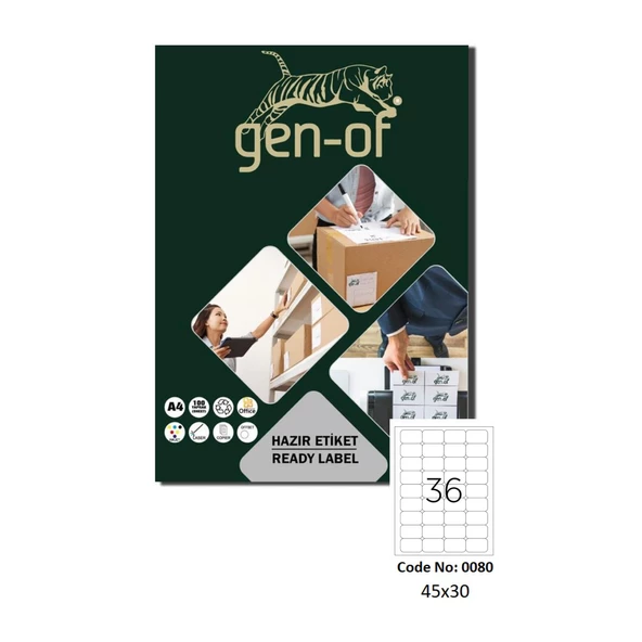 Gen-Of GK-0080 Laser Etiket 45x30 100 Sayfa (3600 Etiket)