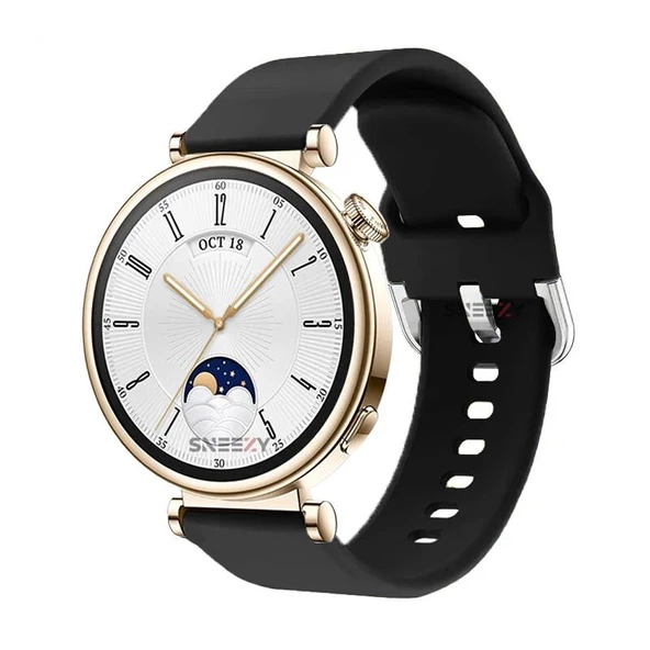 Sneezy Huawei Watch GT4 41mm İle Uyumlu 18mm PureLux Soft Tokalı Silikon Kordon  Siyah