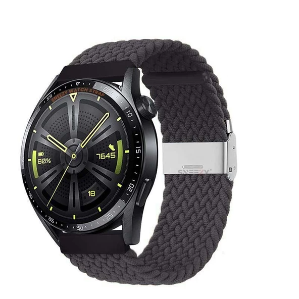 Sneezy Huawei Watch Gt4 46mm İle Uyumlu 22mm Metal Klips Solo Fiberlink Örgü Kordon  Füme