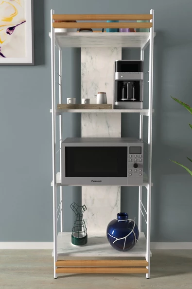 VİLİNZE Rafito Metal & Ahşap Bohem 4 Raflı MDF Çok Amaçlı Mutfak Rafı - 30*160 cm - 2