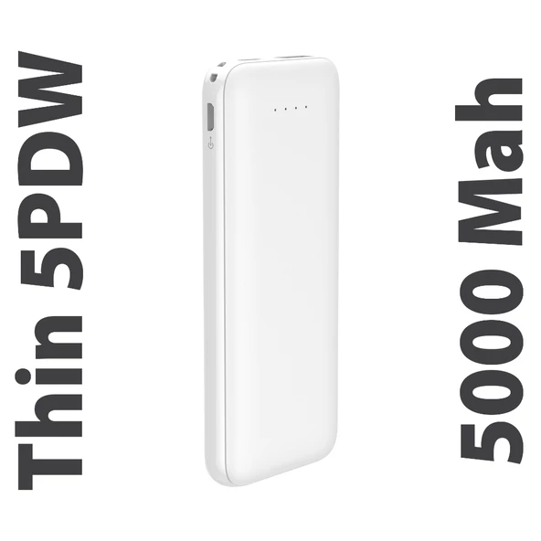 Thin 5B Slim Ultra ince 5000mAh Powerbank Taşınabilir Şarj Cijhazı Type-C / USB / Total Output 2.1A max - 5