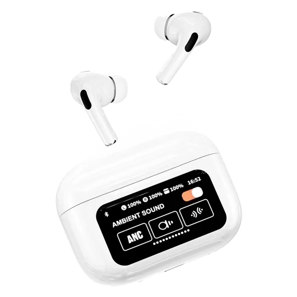 Dokunmatik Led Ekranlı Bluetooth Kulaklık Touch Screen Pro Beyaz Renk Bluetooth Kulaklık - 3