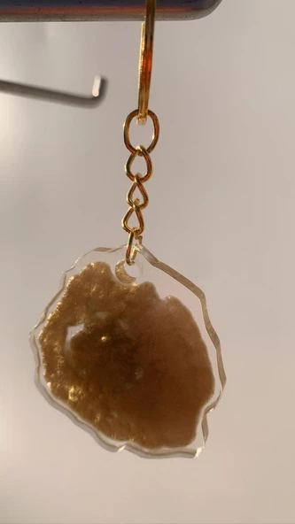Şeffaf Üzerine Gold Süslemeli Karışık Desenli Gold Aksesuarlı Epoksi Anahtarlık El Yapımı Hediyelik - 2