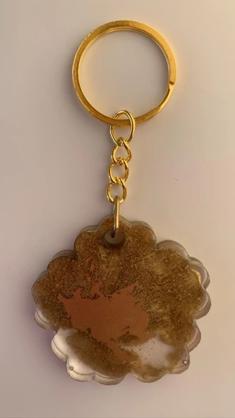 Şeffaf Epoksi İçinde Gold Süslemeli Çiçek Desenli Gold Aksesuarlı Epoksi Anahtarlık El Yapımı Hediyelik - Resim 7