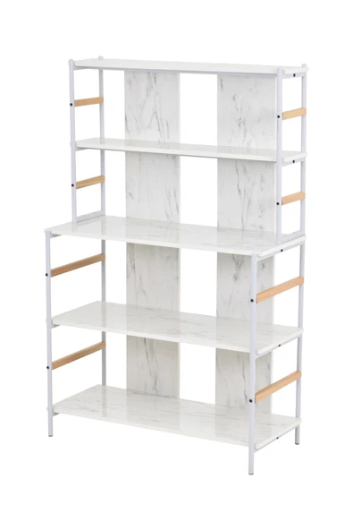 VİLİNZE Rafito Metal & Ahşap Bohem 5 Raflı MDF Çok Amaçlı Kahve Köşesi Kitaplık - 3