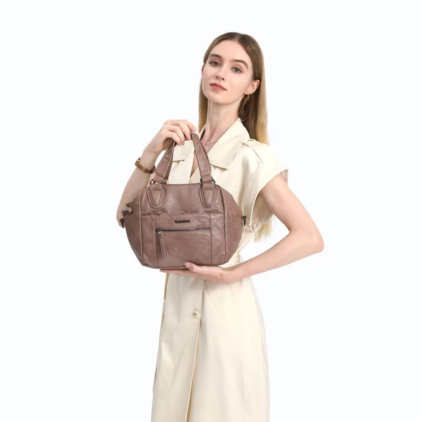 Yıkama Deri Askılı Kadın El Çantası 21-K Barcelona 1905 - Resim 8