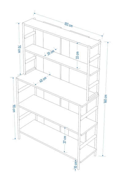VİLİNZE Rafito Metal & Ahşap Bohem 5 Raflı MDF Çok Amaçlı Kahve Köşesi Kitaplık - 4