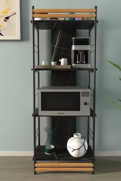 VİLİNZE Rafito Metal & Ahşap Bohem 4 Raflı MDF Çok Amaçlı Mutfak Rafı - 30*160 cm - 2