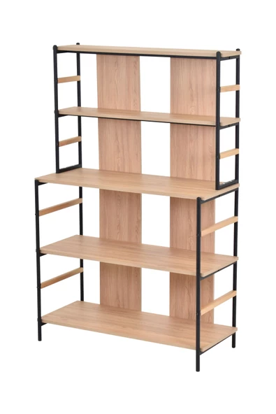 VİLİNZE Rafito Metal & Ahşap Bohem 5 Raflı MDF Çok Amaçlı Kahve Köşesi Kitaplık - 3