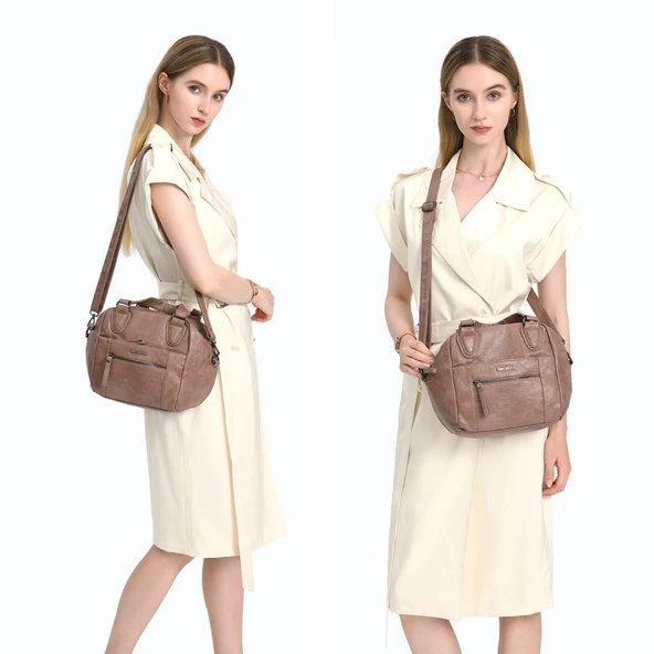 Yıkama Deri Askılı Kadın El Çantası 21-K Barcelona 1905 - Resim 5