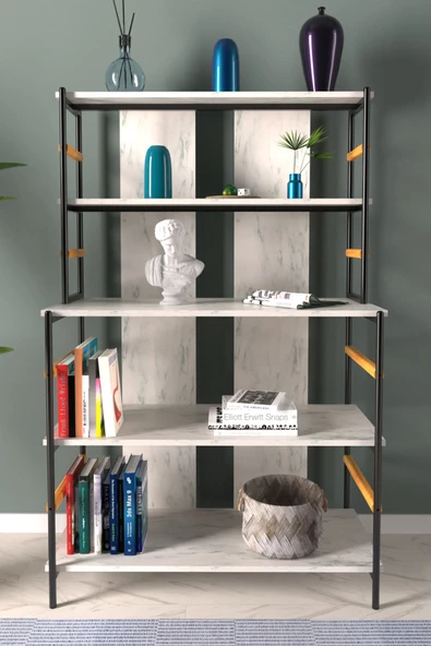 VİLİNZE Rafito Metal & Ahşap Bohem 5 Raflı MDF Çok Amaçlı Kahve Köşesi Kitaplık - 2