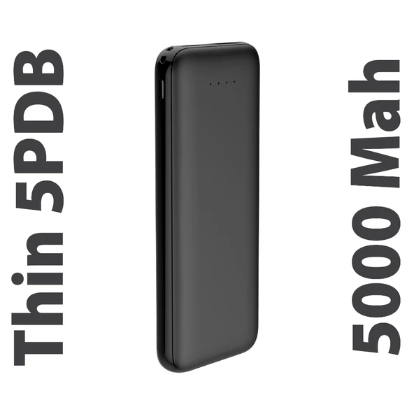 Thin 5B Slim Ultra ince 5000mAh Powerbank Taşınabilir Şarj Cijhazı Type-C / USB / Total Output 2.1A max