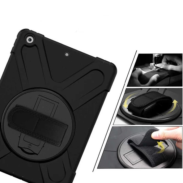 Apple iPad 10.2 (8.Nesil) - Tablet Kılıfı Boyun ip Askılı El Tutmaçlı Koruyucu Zırh Tank Defender Kılıf - 2