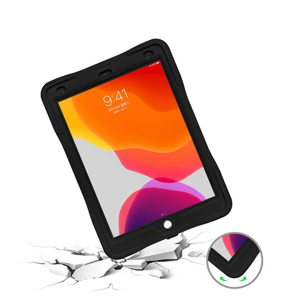 Apple iPad 10.2 2021 (9.Nesil) - Tablet Kılıfı Boyun ip Askılı El Tutmaçlı Kalem Bölmeli Koruyucu Zırh Tank Defender Kılıf - 7