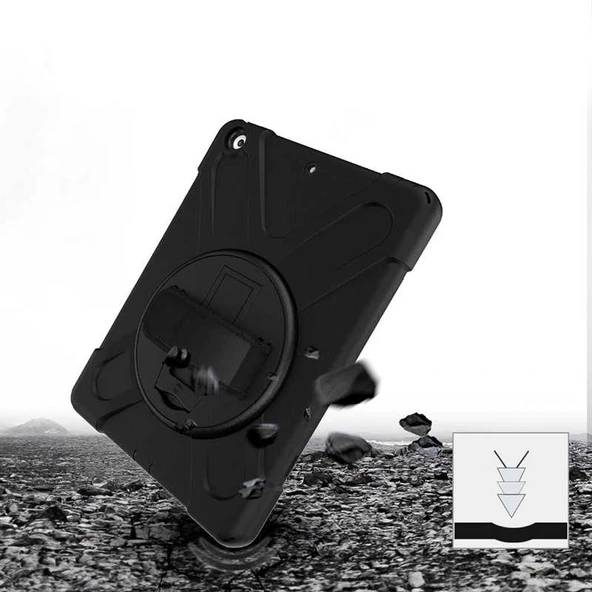 Apple iPad 10.2 (8.Nesil) - Tablet Kılıfı Boyun ip Askılı El Tutmaçlı Koruyucu Zırh Tank Defender Kılıf - 3