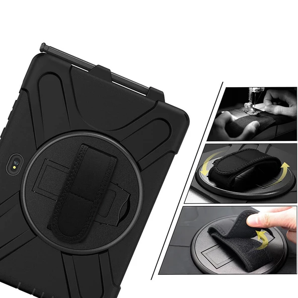 Samsung Galaxy Tab Active Pro 10.1 T540 - Tablet Kılıfı Boyun ip Askılı El Tutmaçlı Koruyucu Zırh Tank Defender Kılıf - Resim 2