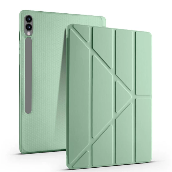 Samsung Galaxy Tab S9 Plus - Tablet Kılıfı Kalem Bölmeli Korumalı Standlı Tri Folding Kılıf - 2