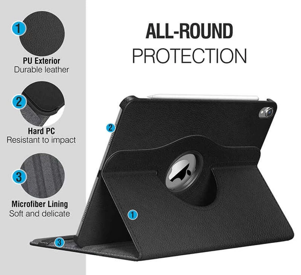 Apple iPad Pro 12.9 2018 (3.Nesil) - Tablet Kılıfı 360 full Korumalı Yatay Dikey Dönebilen Standlı Kılıf - Resim 2