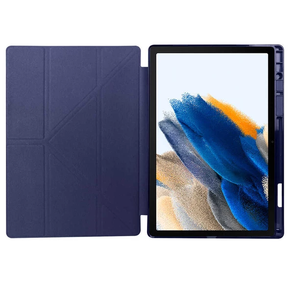 Samsung Galaxy Tab A8 10.5 SM-X200 (2021) - Tablet Kılıfı Kalem Bölmeli Korumalı Standlı Tri Folding Kılıf - Resim 3