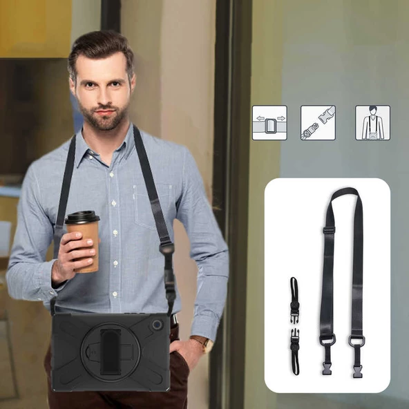 Samsung Galaxy Tab A8 10.5 SM-X200 (2021) - Tablet Kılıfı Boyun ip Askılı El Tutmaçlı Koruyucu Zırh Tank Defender Kılıf - Resim 2