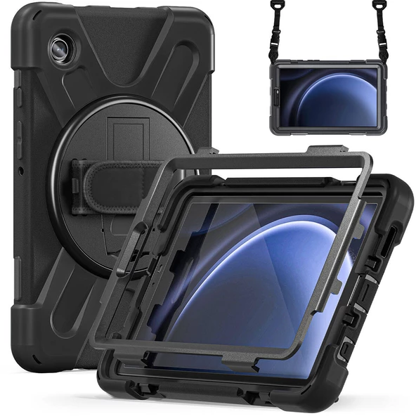 Samsung Galaxy Tab A9 - Tablet Kılıfı Boyun ip Askılı El Tutmaçlı Koruyucu Zırh Tank Defender Kılıf - Resim 5