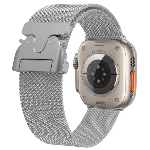 Apple Watch 7 45mm - Kordon Metal Hasır Kordon KRD-25