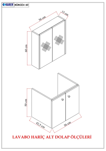 Karen Banyo Mimoza 60 Cm Mdf,lavabolu,aynalı Banyo Dolabı Seti,seramik Lavabo Dahil Beyaz Mdf - 4
